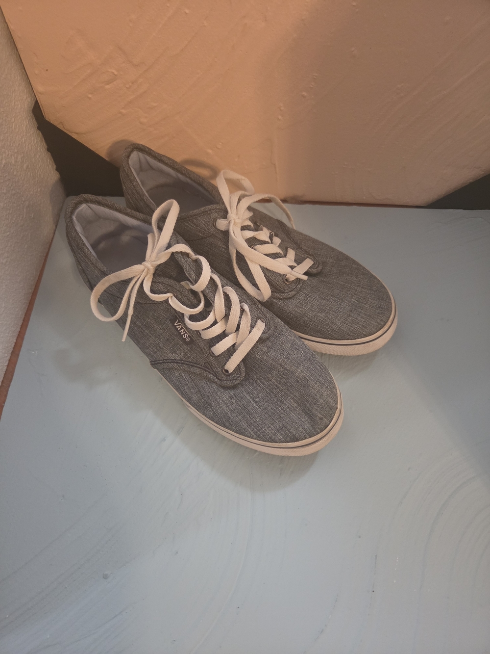 Vans Gray Canvas Low-Top Sneakers with White Laces